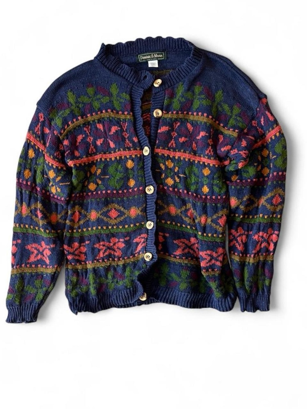Classic Navy Floral Pattern Cardigan Sweater